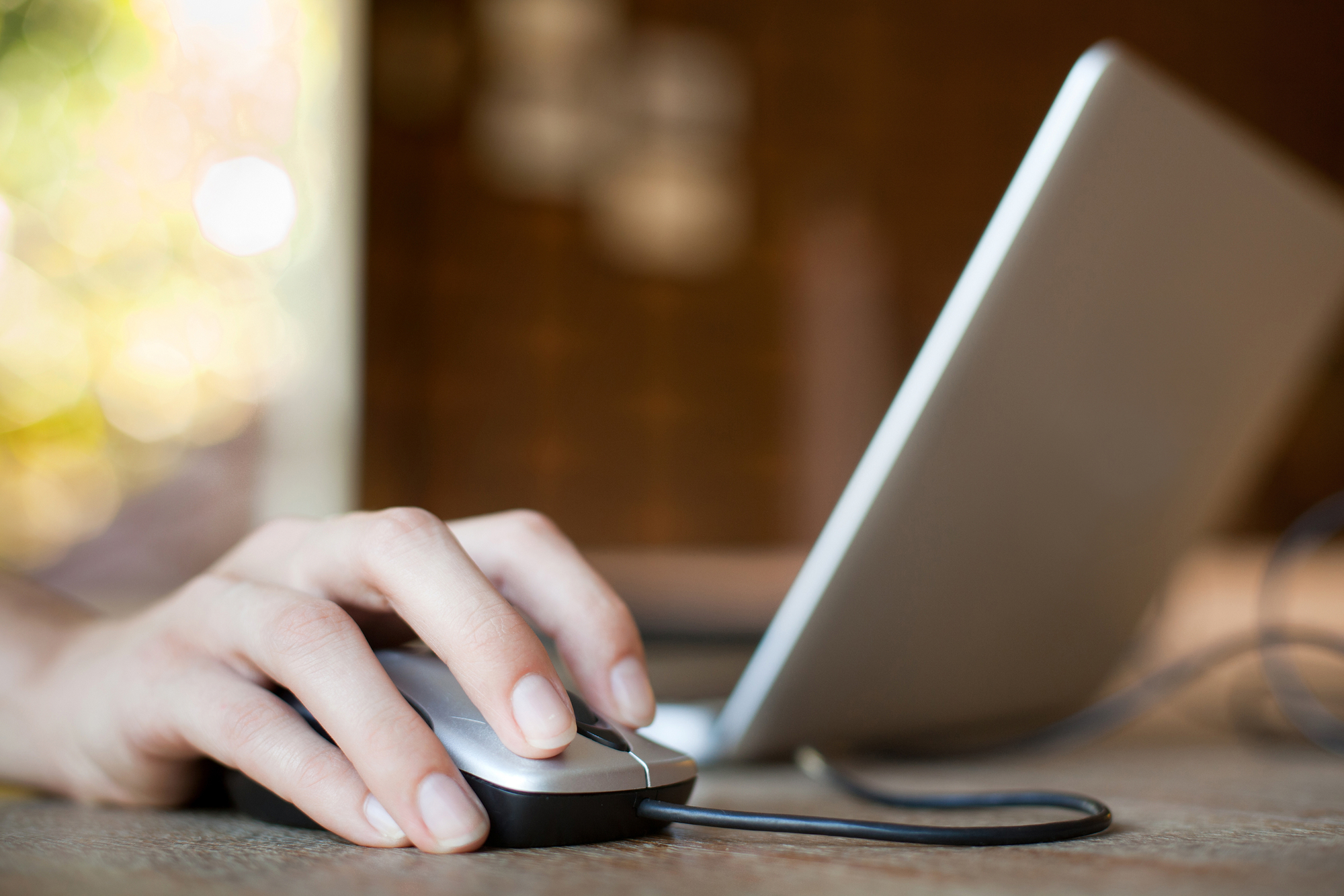 Frau mit Maus und Laptop